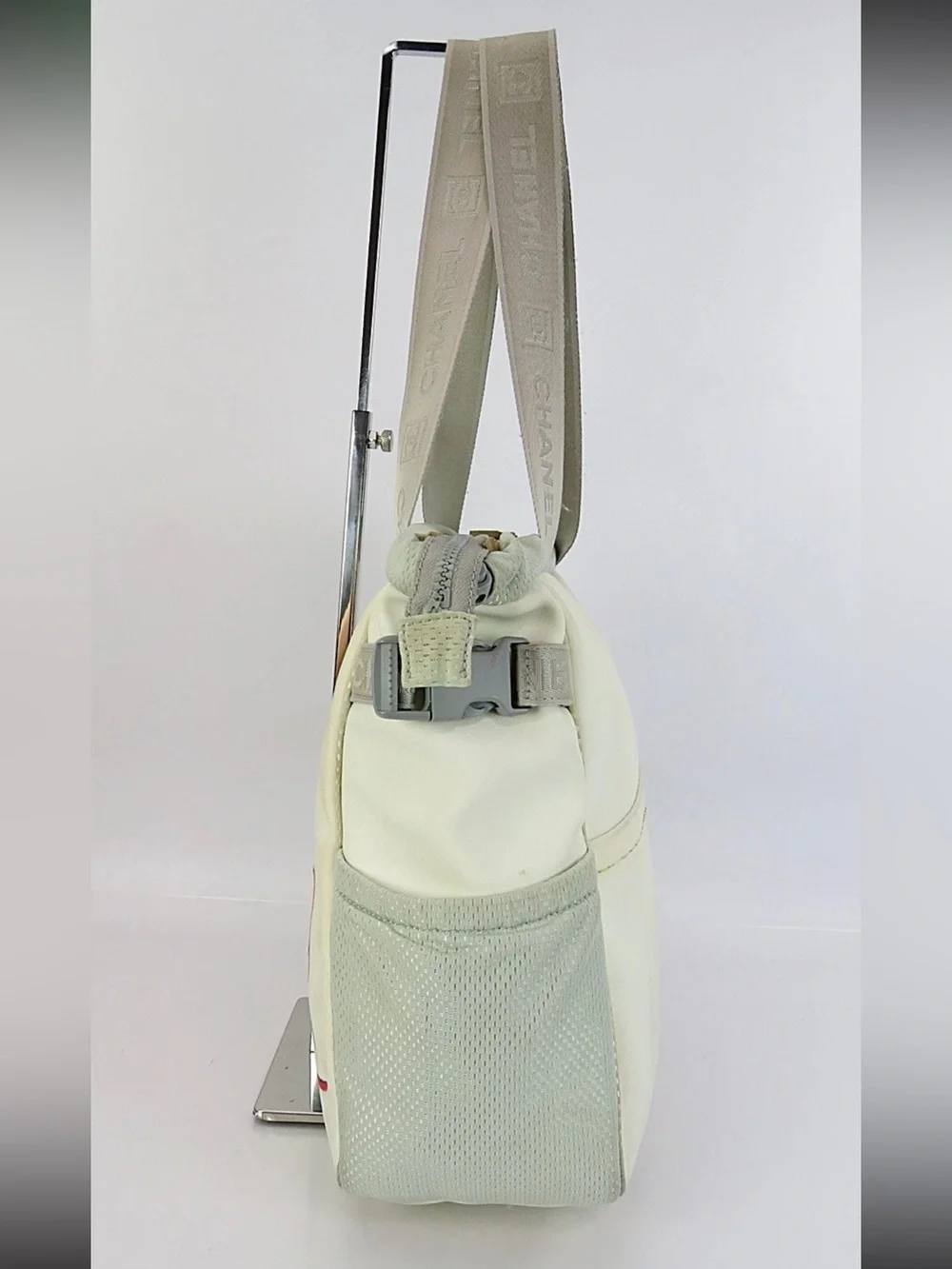 CHANEL Cream & Red Canvas Tote with Camellia Motif